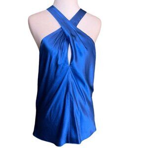 NWT Veronica Beard Silk Halter Top Azure Blue 00 Cross Back Sexy Chic GORGEOUS!